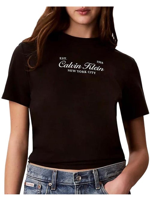 Calvin klein jeans t-shirt dames zwart met klassiek script logo - Kiabi Calvin klein jeans t-shirt dames zwart met klassiek script logo - Kiabi