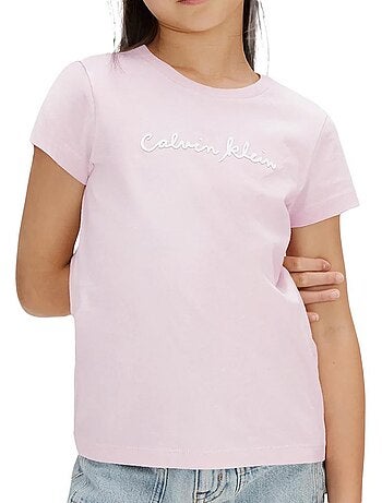 Calvin klein jeans t-shirt voor meisjes met scriptlogo zwart/roze