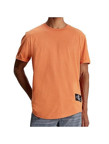 Calvin klein jeans t-shirt oranje heren met badge en opgestikte mouwen
