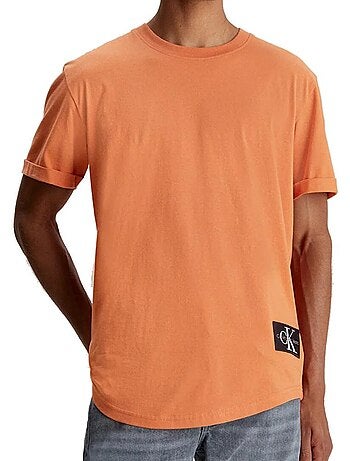 Calvin klein jeans t-shirt oranje heren met badge en opgestikte mouwen