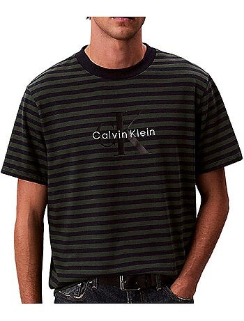 Calvin klein jeans heren t-shirt bruin/ecru met strepen