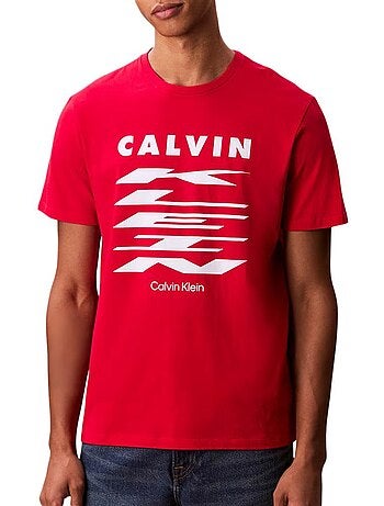 Calvin klein jeans t-shirt voor heren wit/rood - maat 30s