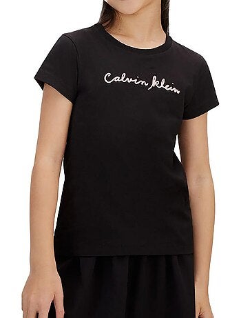 Calvin klein jeans t-shirt voor meisjes met scriptlogo zwart/roze