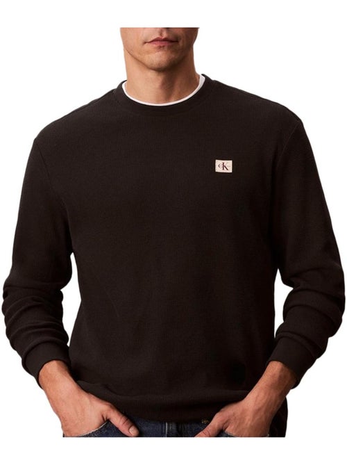 Calvin Klein Jeans Waffle Badge Zwart Heren Sweatshirt - Kiabi Calvin Klein Jeans Waffle Badge Zwart Heren Sweatshirt - Kiabi