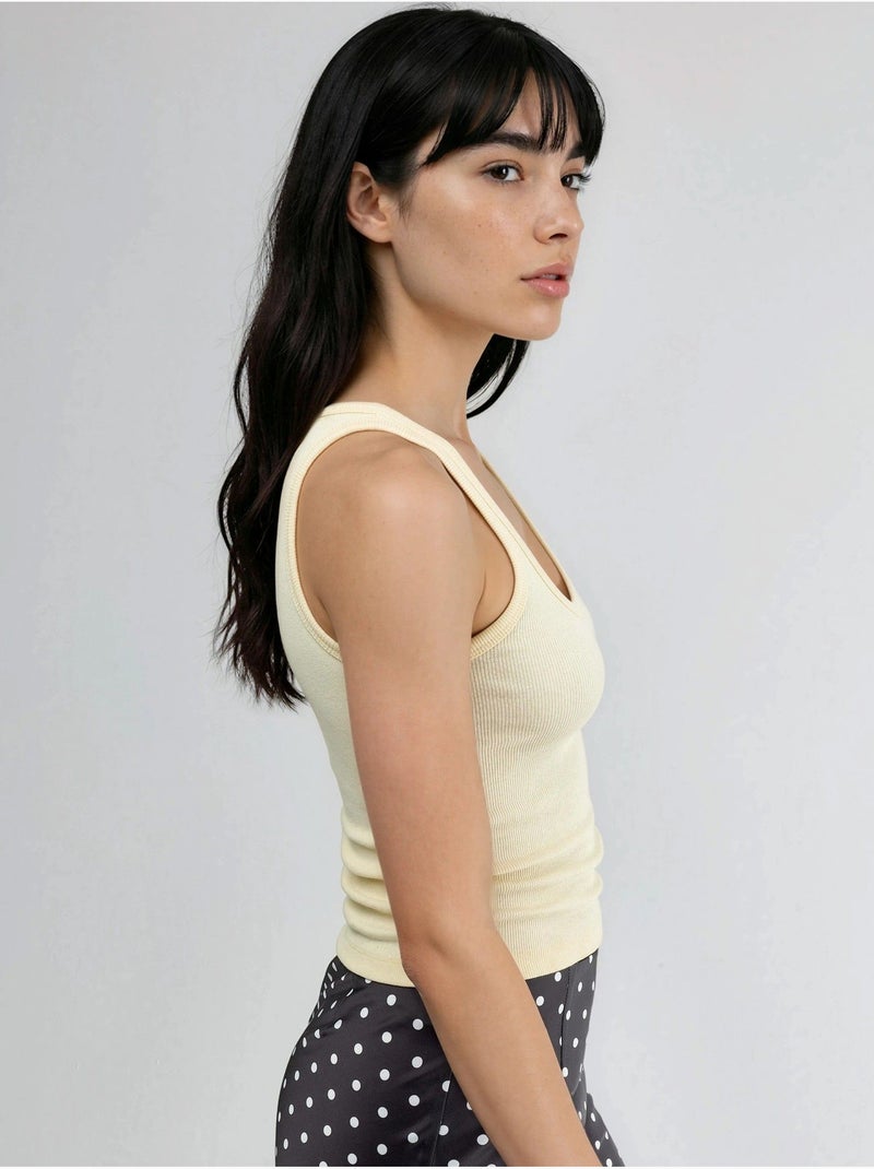 Cami côtelé en modal et coton busem Jaune citron - Kiabi