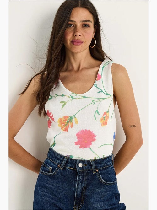 Cami fleuri en coton et élasthanne lucci - Kiabi Cami fleuri en coton et élasthanne lucci - Kiabi
