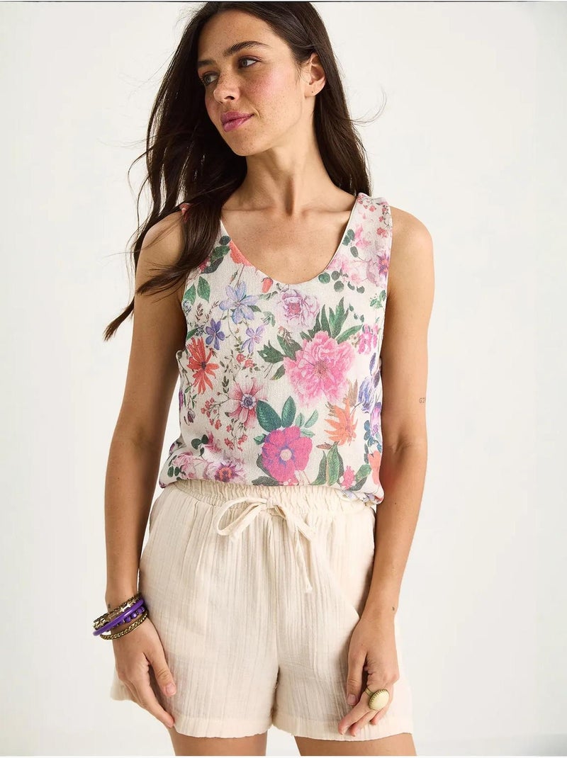 Cami fleuri en coton et élasthanne lucci Rose - Kiabi