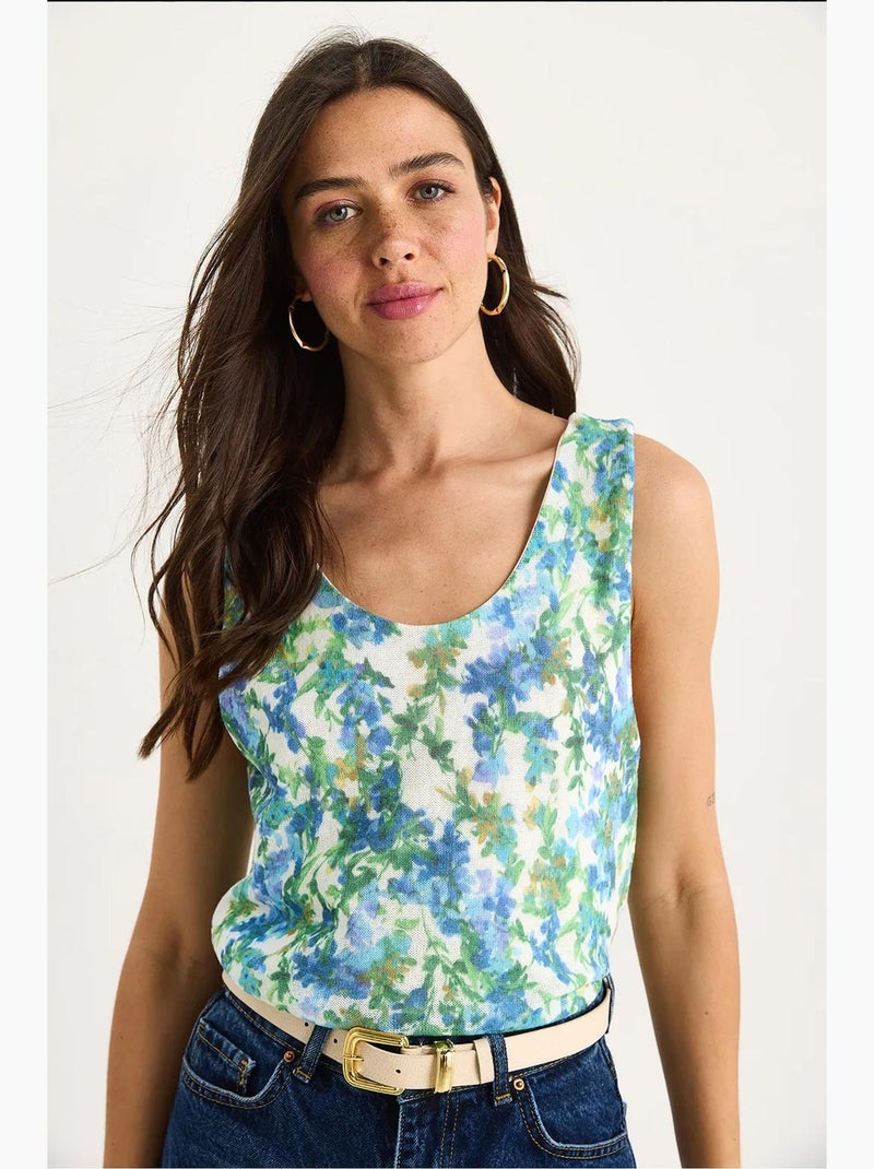 Cami fleuri en coton et élasthanne lucci Vert - Kiabi