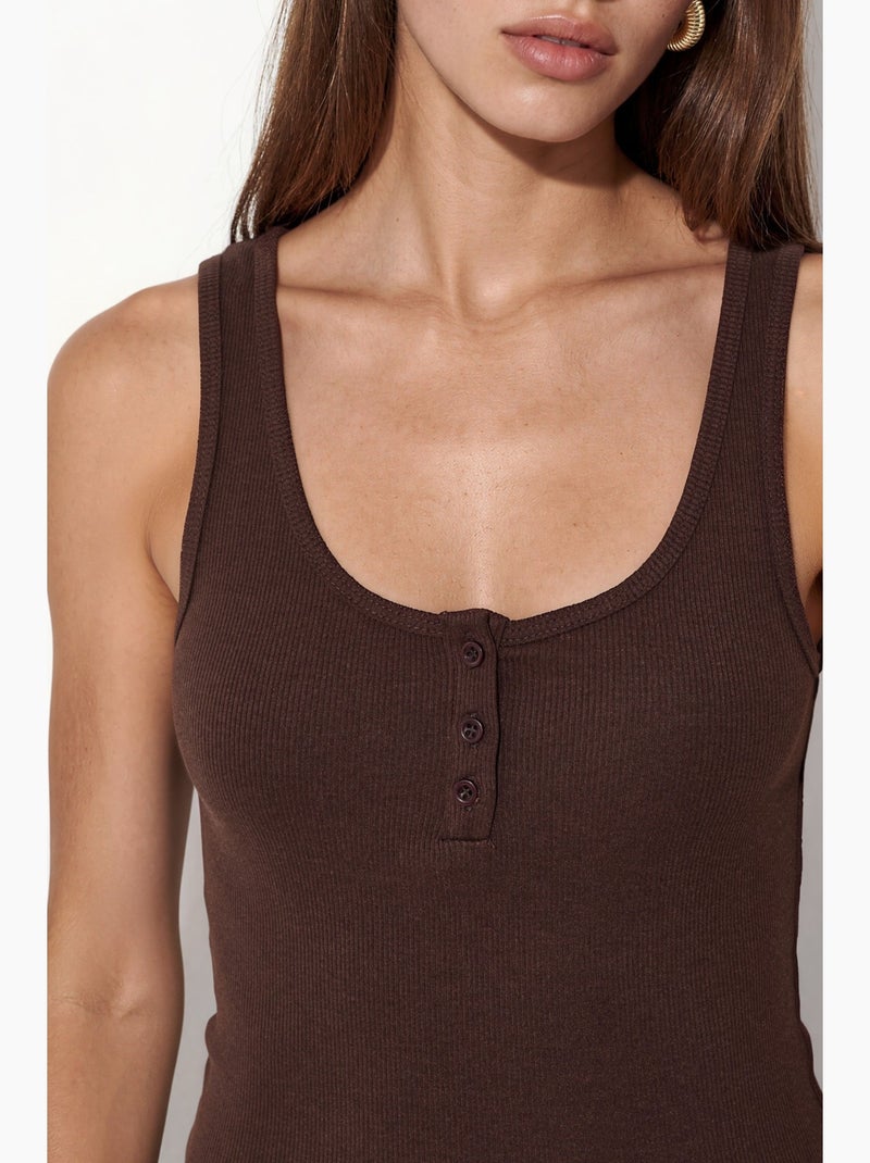 Cami-tanktop met knoopsluiting aan de voorkant busem Bruin - Kiabi
