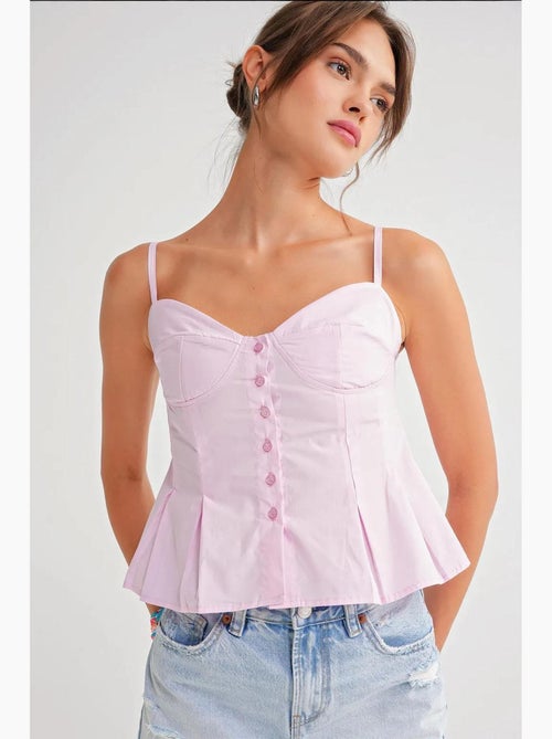 Cami top met sweetheart-halslijn en knoopsluiting aan de voorkant en peplum mixray - Kiabi