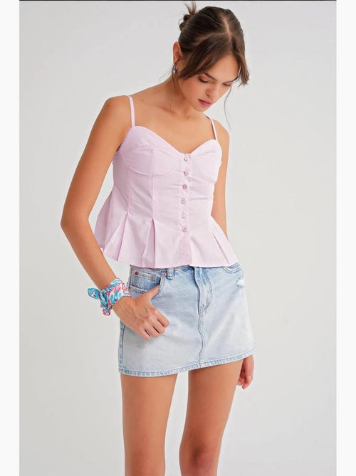 Cami top met sweetheart-halslijn en knoopsluiting aan de voorkant en peplum mixray - Kiabi