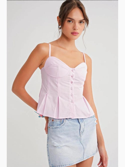 Cami top met sweetheart-halslijn en knoopsluiting aan de voorkant en peplum mixray - Kiabi