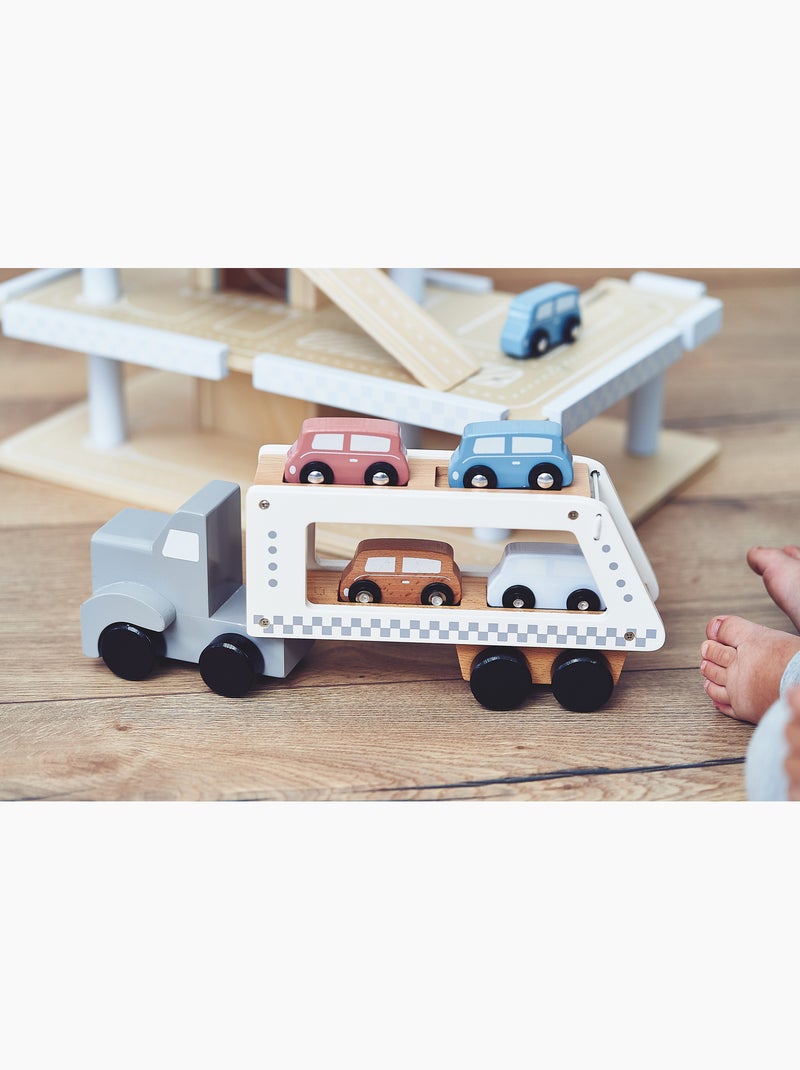 Camion transporteur de voitures en bois jouet éducatif 4 vehicules N/A - Kiabi