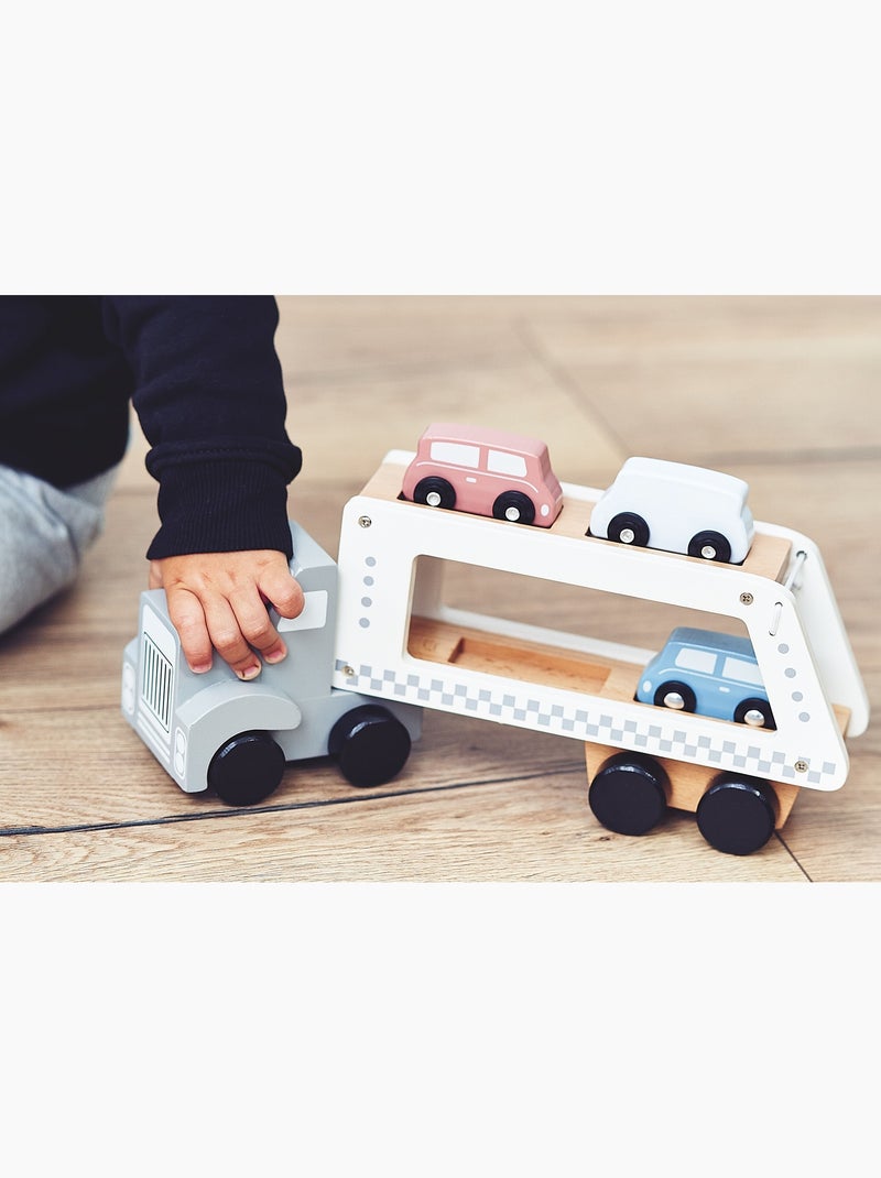 Camion transporteur de voitures en bois jouet éducatif 4 vehicules N/A - Kiabi