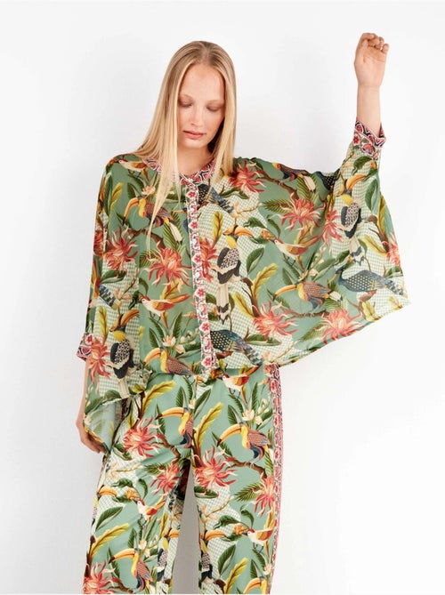 Camisa cuadrada estampada con cierre de botones, de gasa - Kiabi