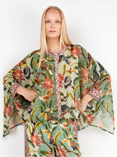 Camisa cuadrada estampada con cierre de botones, de gasa - Kiabi