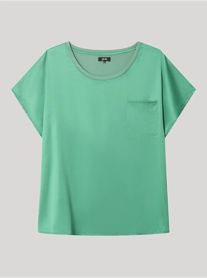 Camiseta manga corta con bolsillo delantero, de satén y punto Blauw Groen - Kiabi