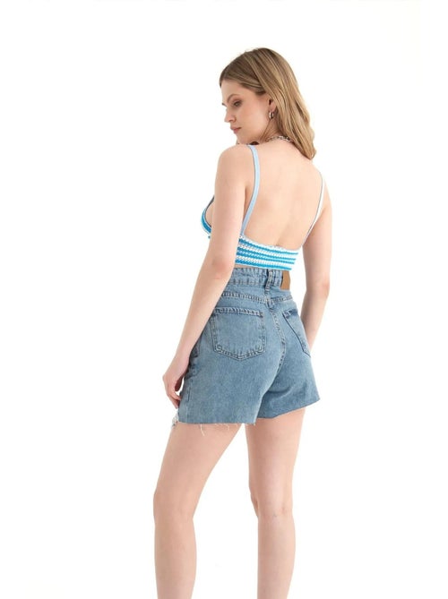 Camisole gestreept gehaakt v-hals kort hiccup - Kiabi Camisole gestreept gehaakt v-hals kort hiccup - Kiabi