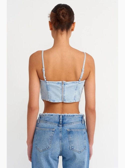 Camisole kort denim vierkante hals aansluitend dilvin - Kiabi Camisole kort denim vierkante hals aansluitend dilvin - Kiabi