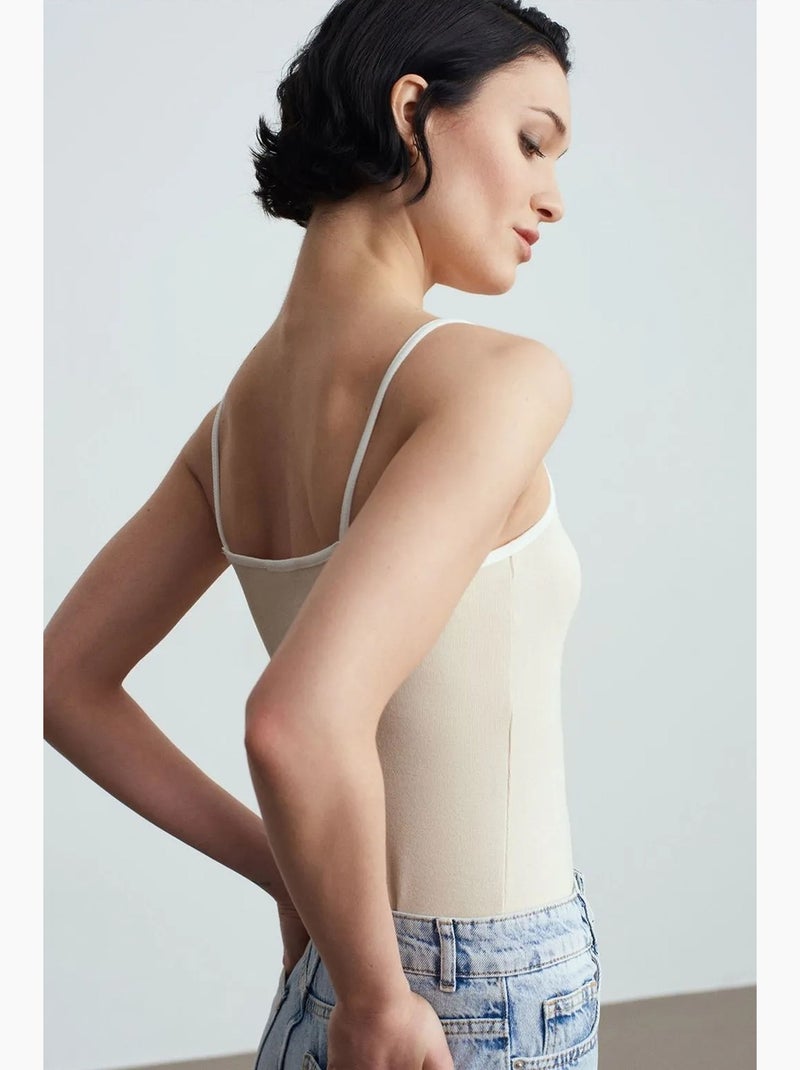 Camisole rib colorblock dilvin Natuurlijk beige - Kiabi