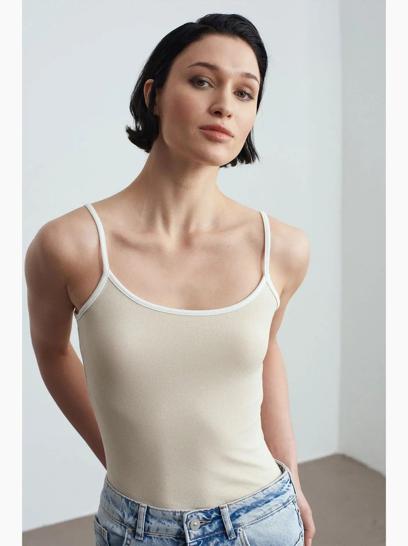 Camisole rib colorblock dilvin Natuurlijk beige - Kiabi