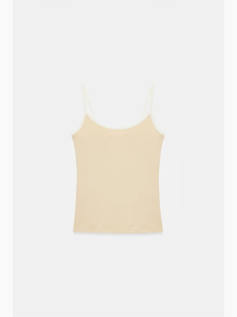 Camisole rib colorblock dilvin Natuurlijk beige - Kiabi