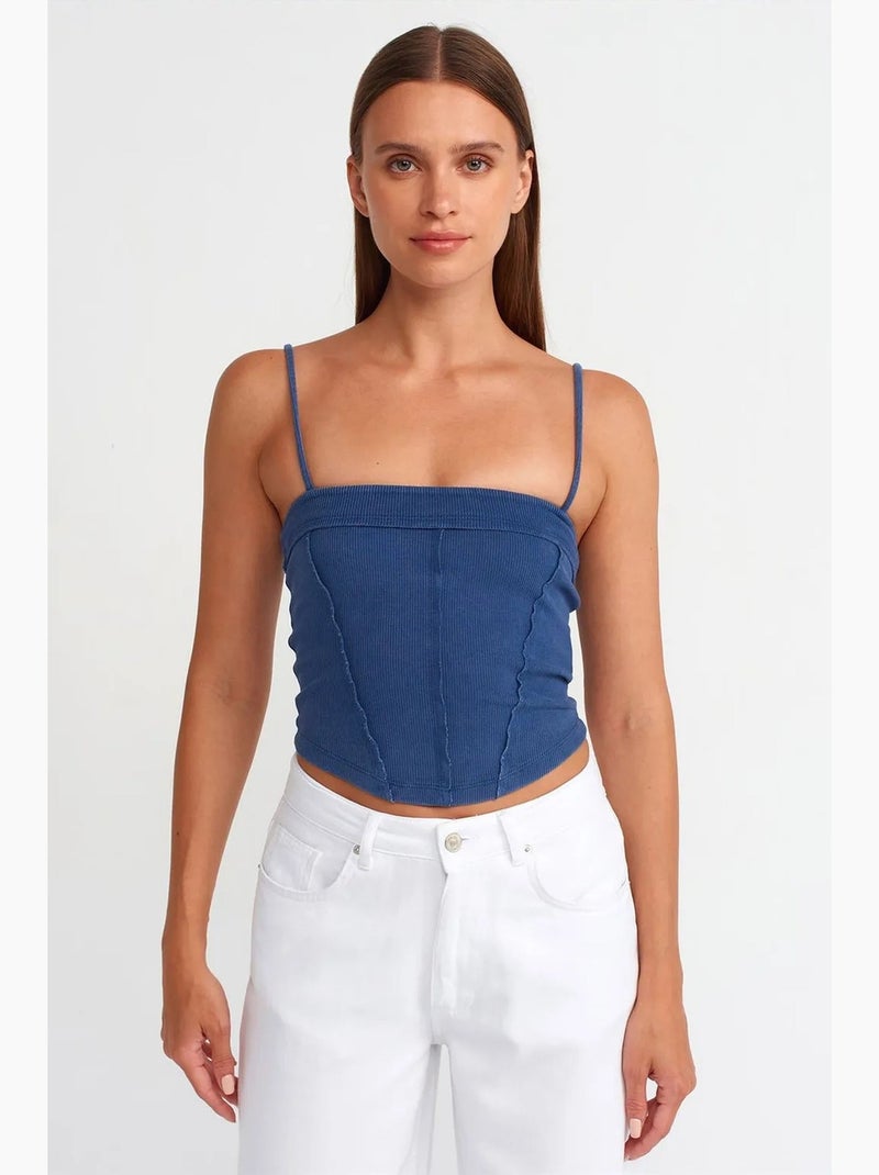 Camisole rib met vierkante hals kort dilvin Blauw - Kiabi