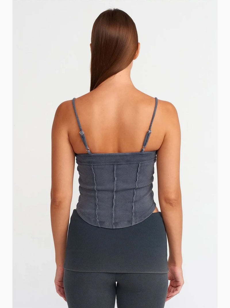 Camisole rib met vierkante hals kort dilvin Grijs Zwart - Kiabi