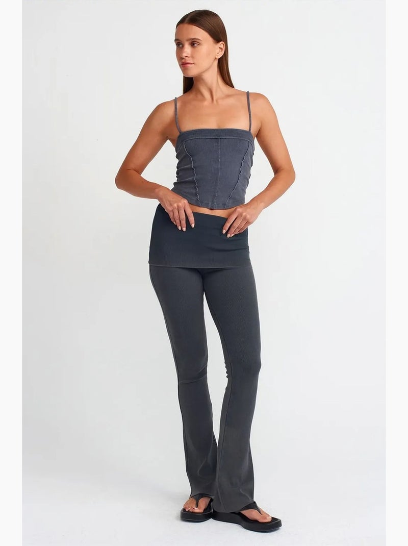 Camisole rib met vierkante hals kort dilvin Grijs Zwart - Kiabi