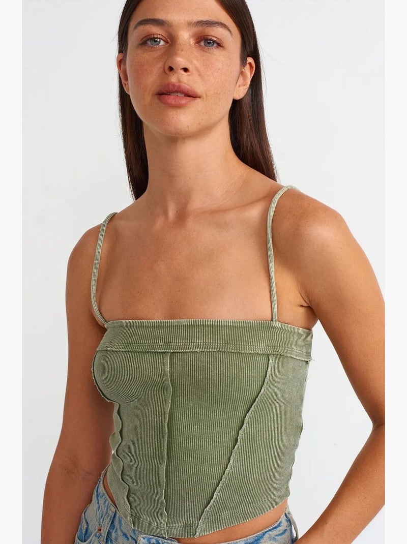 Camisole rib met vierkante hals kort dilvin Groen - Kiabi