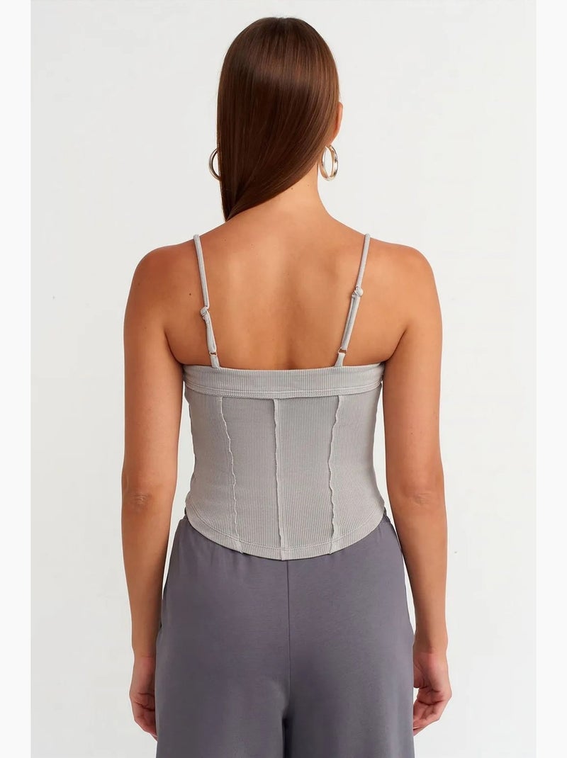 Camisole rib met vierkante hals kort dilvin Lichtgrijs - Kiabi