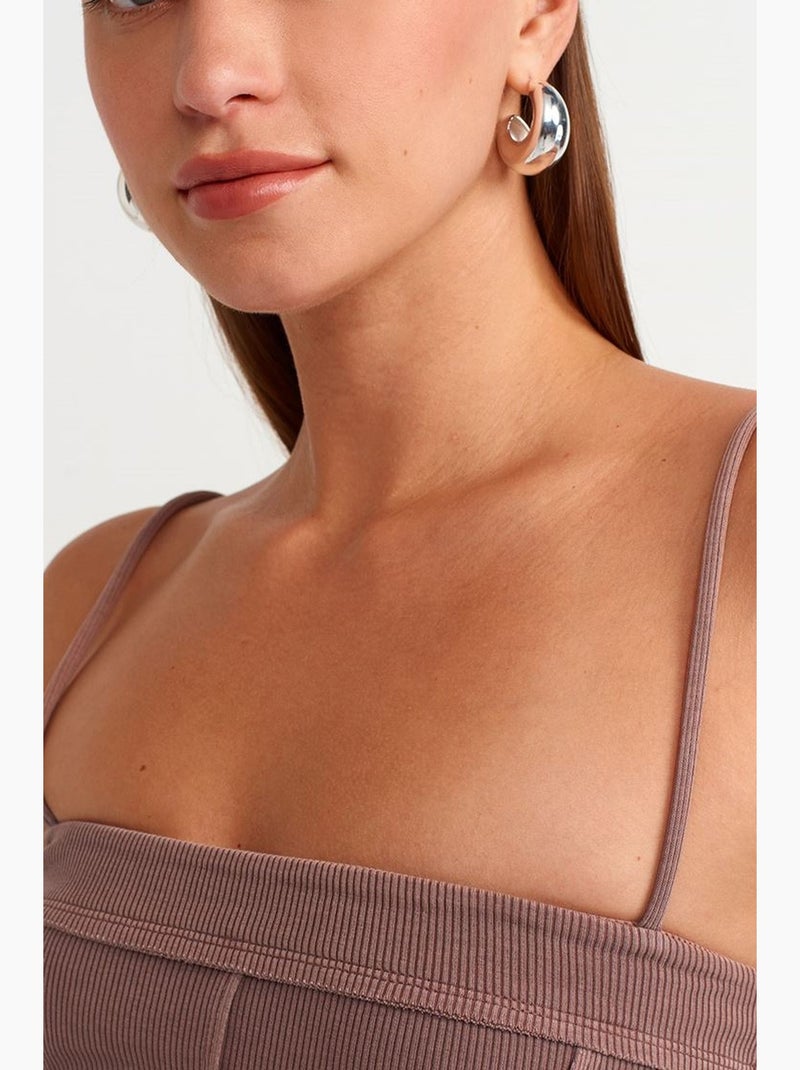 Camisole rib met vierkante hals kort dilvin Mauve - Kiabi