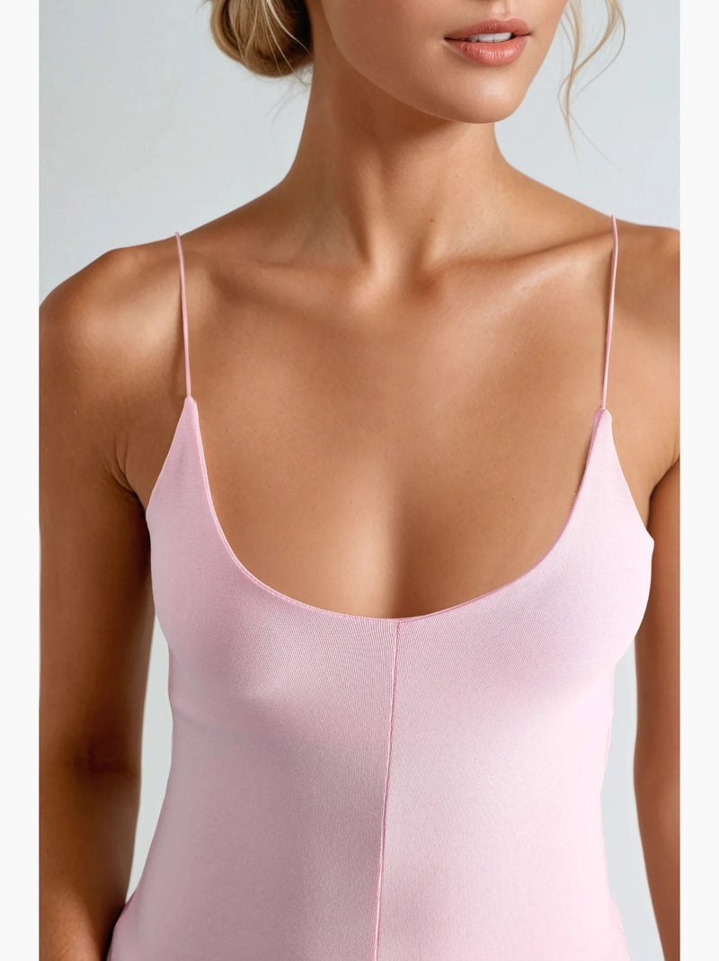 Camisole rib ronde hals aansluitend busem Bleekroze - Kiabi