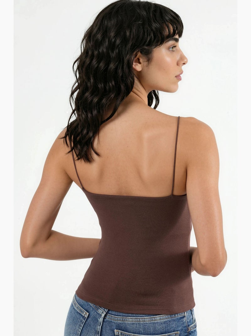 Camisole rib ronde hals aansluitend busem Lichtbruin - Kiabi
