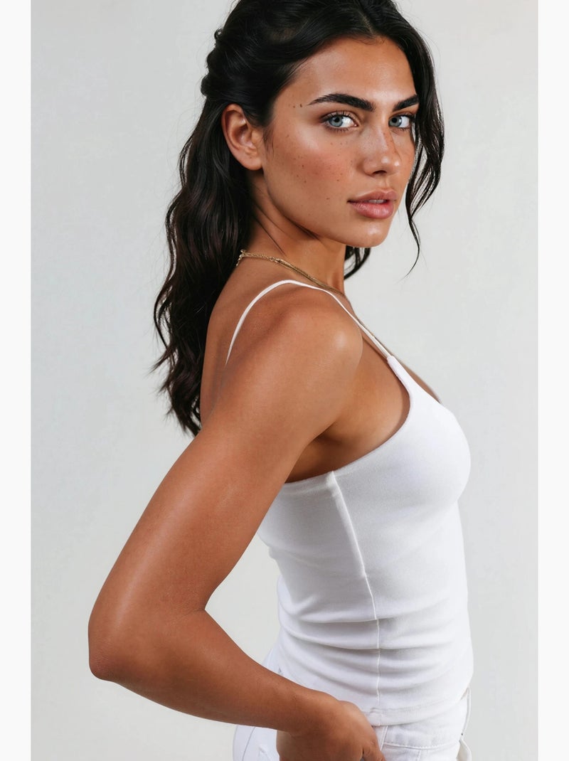 Camisole rib ronde hals aansluitend busem Wit - Kiabi