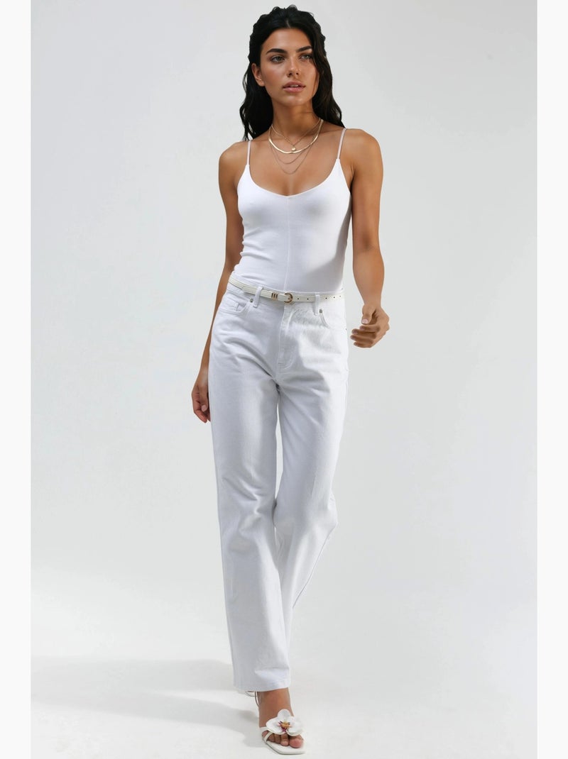 Camisole rib ronde hals aansluitend busem Wit - Kiabi