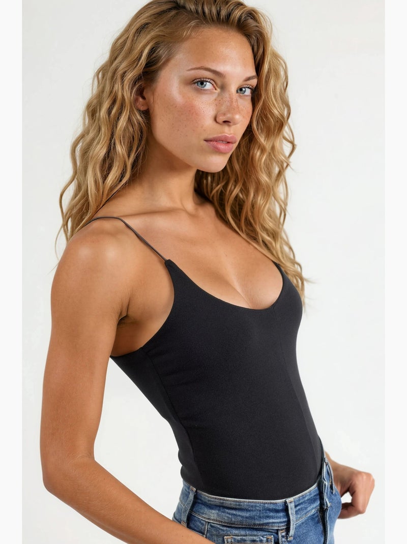 Camisole rib ronde hals aansluitend busem Zwart - Kiabi