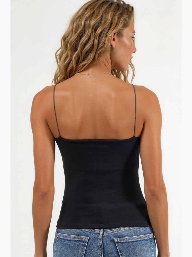 Camisole rib ronde hals aansluitend busem Zwart - Kiabi