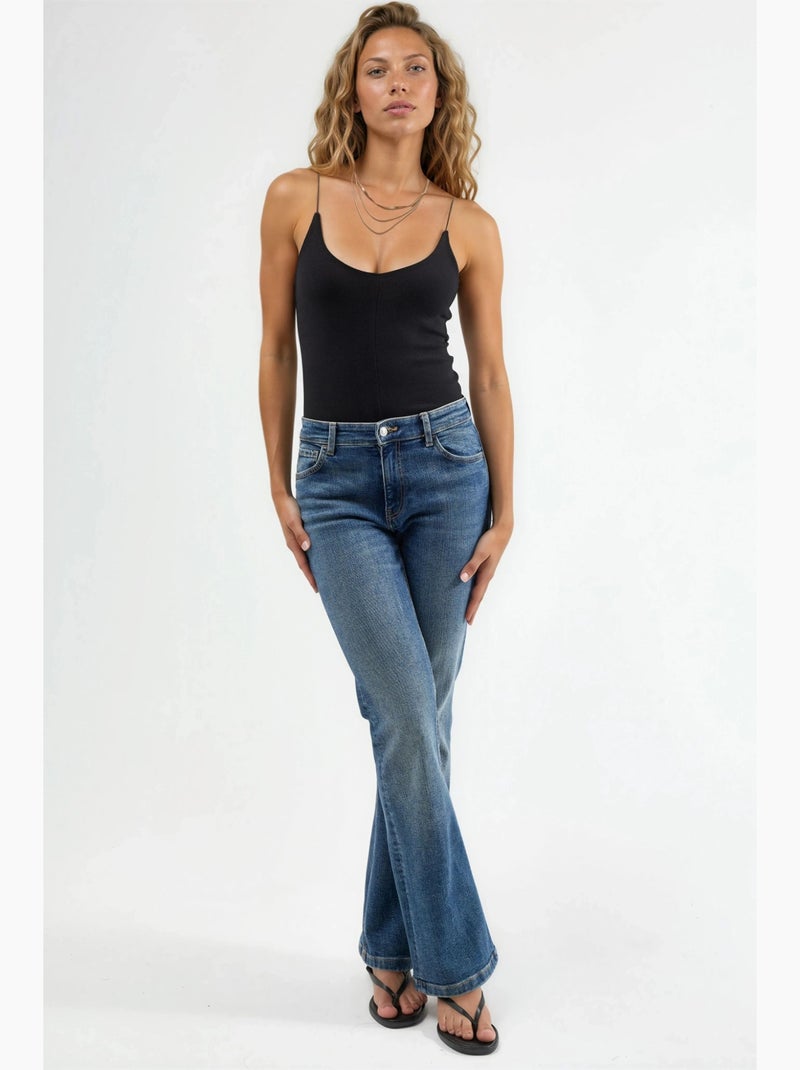 Camisole rib ronde hals aansluitend busem Zwart - Kiabi
