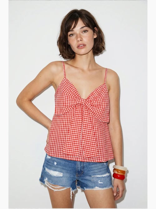Camisole v-hals katoenmix met strik lucci - Kiabi