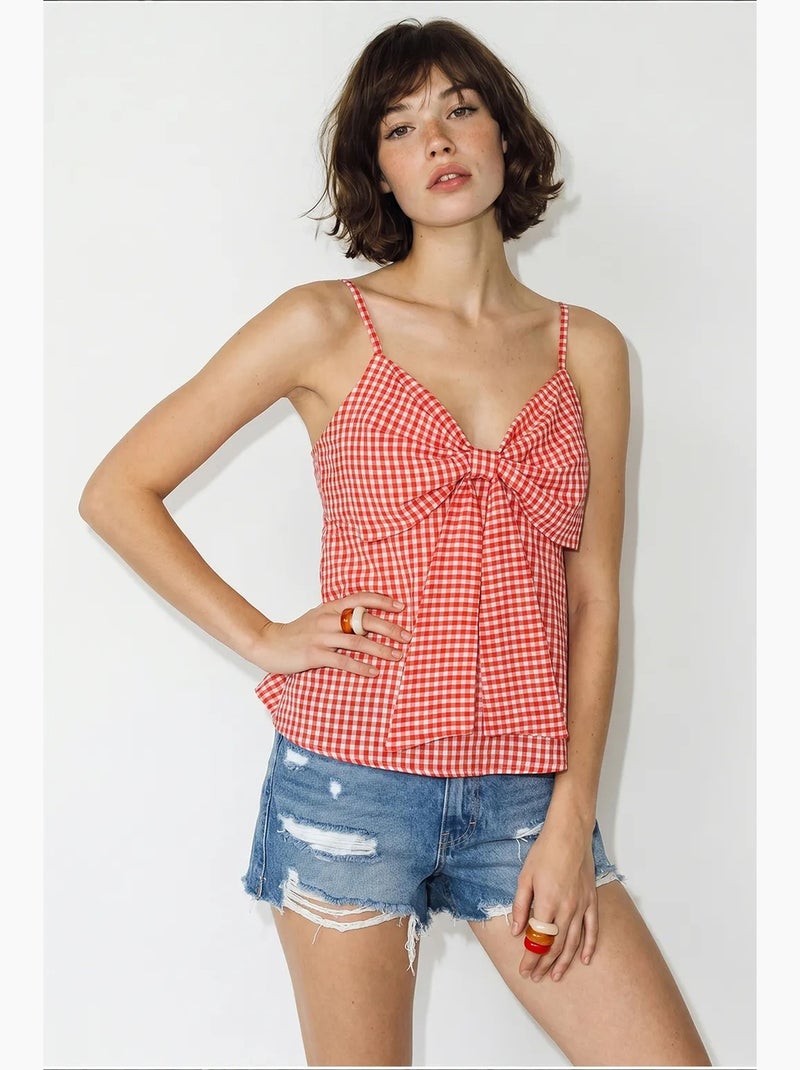 Camisole v-hals katoenmix met strik lucci Rood - Kiabi