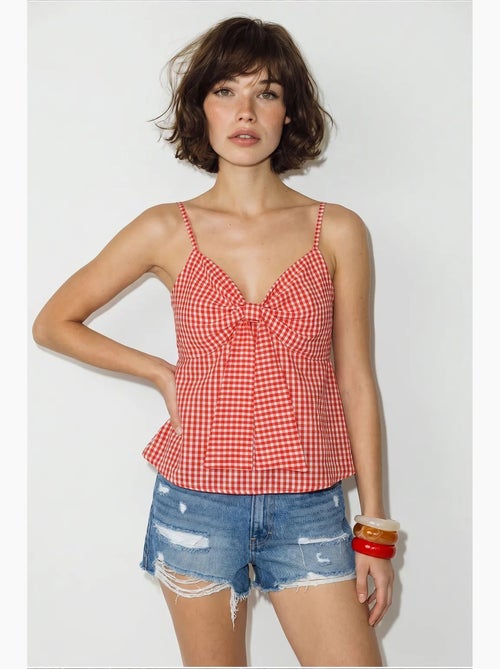 Camisole v-hals katoenmix met strik lucci - Kiabi