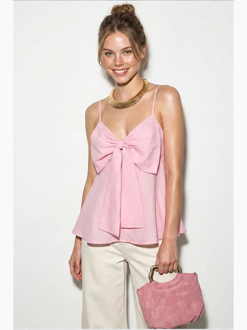 Camisole v-hals katoenmix met strik lucci Roze - Kiabi