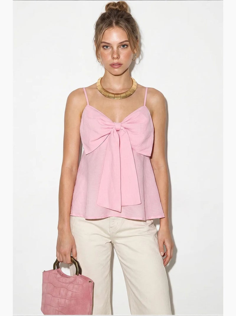Camisole v-hals katoenmix met strik lucci Roze - Kiabi