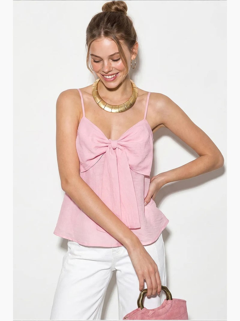 Camisole v-hals katoenmix met strik lucci Roze - Kiabi