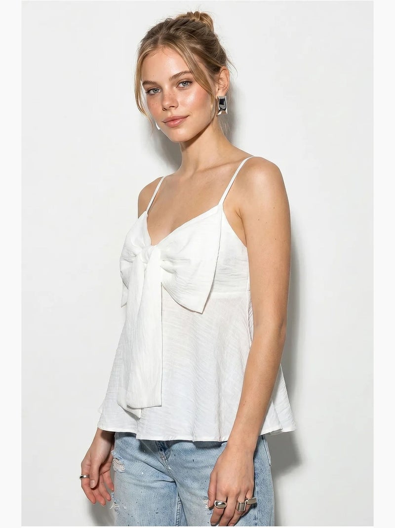 Camisole v-hals katoenmix met strik lucci Wit - Kiabi