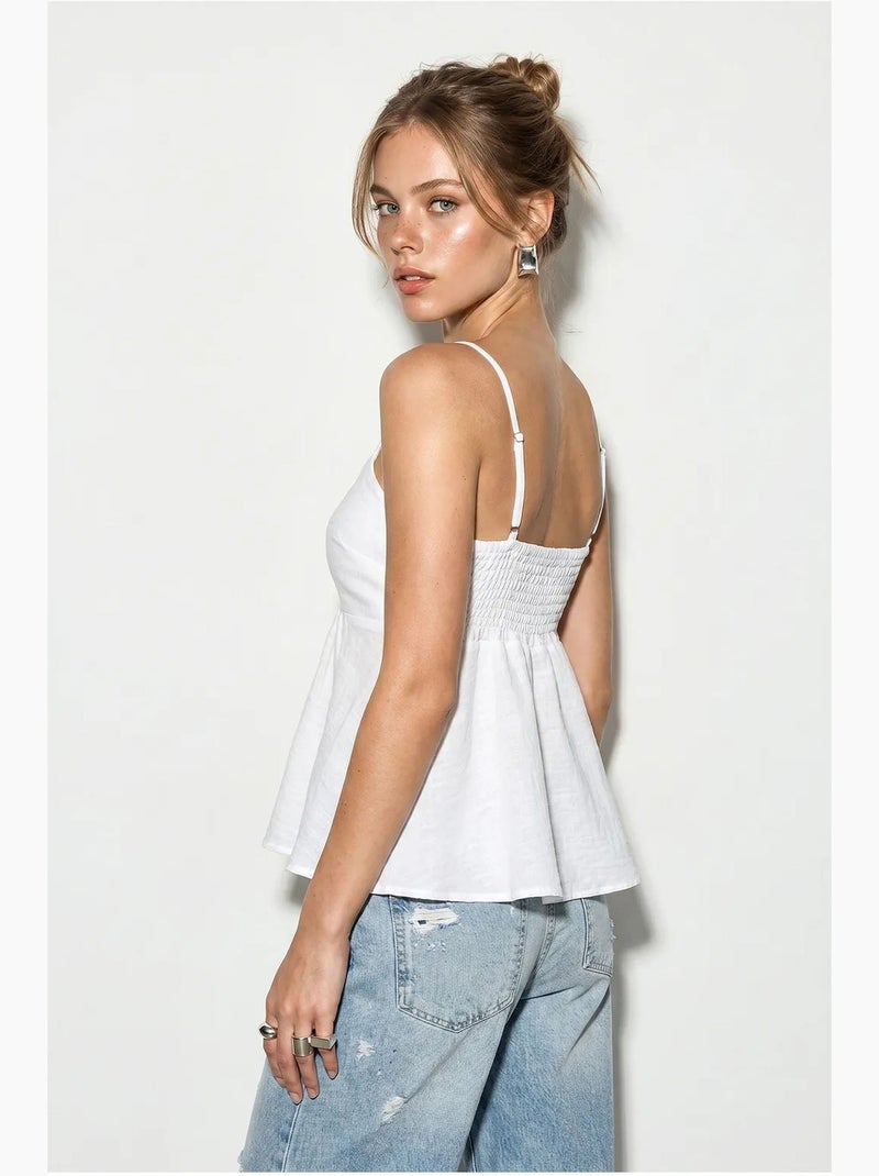 Camisole v-hals katoenmix met strik lucci Wit - Kiabi
