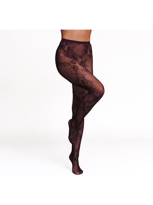 Cancan panty kant 30 denier bordeaux - Kiabi