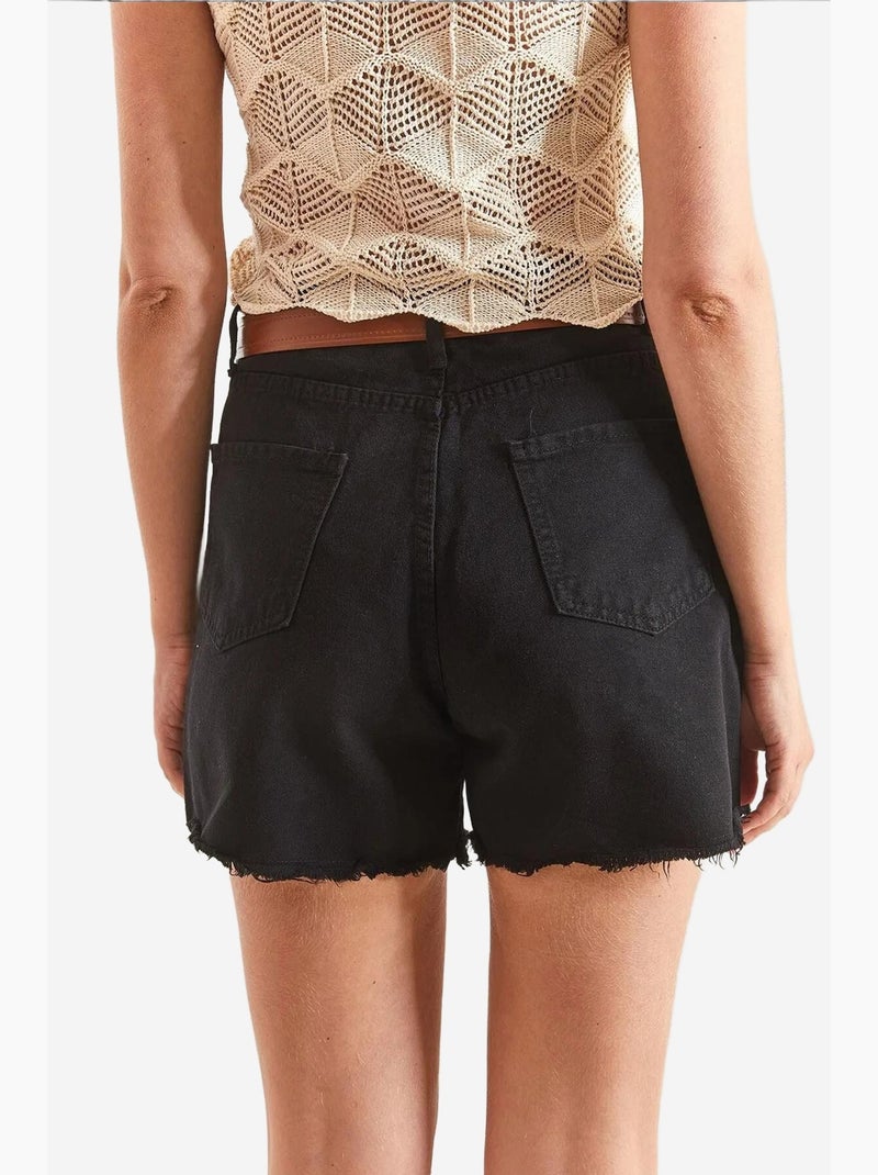 Canvas gabardine denim shorts met riem lucci Zwart - Kiabi