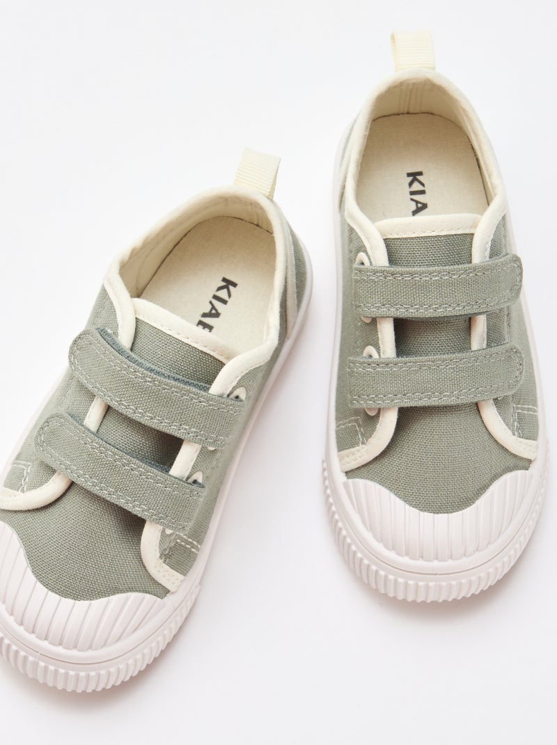 Canvas sneakers met klittenband Groen - Kiabi